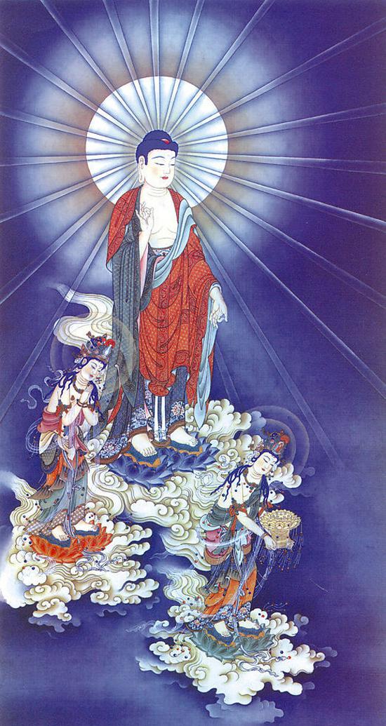 寺僧一百多人為其念佛，他說：「佛來了！」端坐合掌而逝